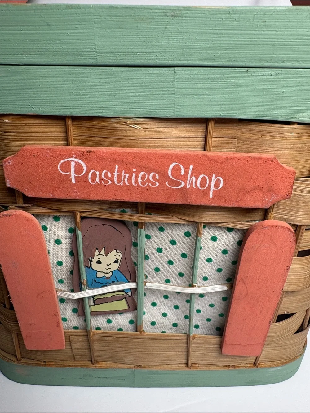Vintage Pastries Shop Novelty Handmade Wood Woven Basket Purse / Planter Boho